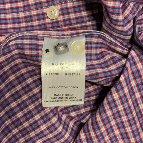 Men's Red and Blue Long Sleeve Checkered Button-Down Shirt - Picture 4 of 5